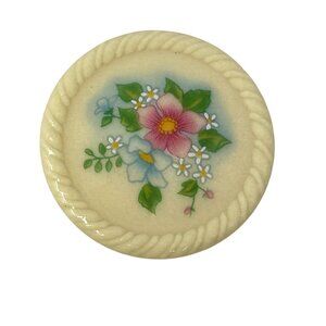 Vintage Avon Floral Brooch Pin With Hand Painted Flower Design Round Small
